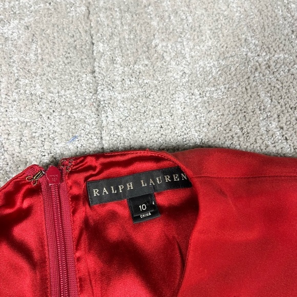 Vintage Ralph Lauren Black Label 100% Silk Red Shift Cocktail Dress Size 10 - Picture 8 of 14